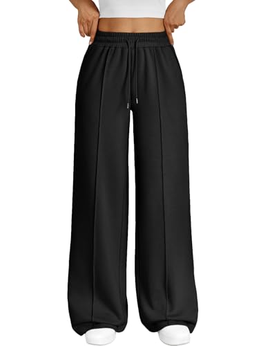 Trendy Queen Womens Wide Leg Sweatpants Baggy Loose Fall Barrel Casual Lounge Athletic Pants Comfy Teen Girl Cute Joggers Black M