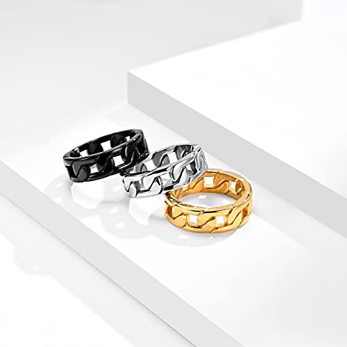 SeiMios Cuban Link Rings for Men Women, Stainless Steel 7mm Wide Chain Band Ring Size 10