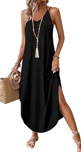 Boho Maxi Dress Black Dresses for Women Halter Summer Sundresse Cruise Outfits Beach Vacation Clothes Long Hawaiian Dresses Black Maxi Dress Tropical Resort Wear Travel L