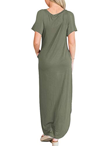 ANRABESS Womens Summer Maxi Dress Short Sleeve Casual Loose Long T Shirt Dresses Split Vacation Beach Sundress Travel Outfits Olive Small
