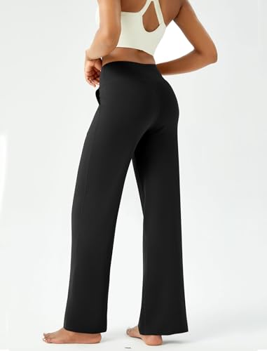 DLOODA Womens Wide Leg Yoga Pants Casual Work Dress Pants Lounge Sweatpants High Waist Comfy Loose Trousers with Pockets Black
