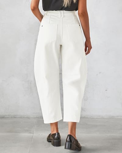 GRAPENT Womens Wide Leg Jeans Woman Jeans Baggy Pants for Women Stretch High Waist Women's Clothing Barrel Denim Jean Trousers for Women Color Cream White Large Size 12 Size 14