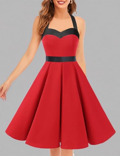 Vintage 1950s Cocktail Dress - Retro Halter Swing Dress for Party & Wedding