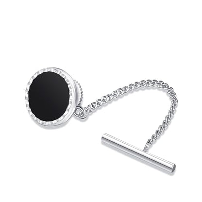 Black Onyx Tie Tack for Men Tie Pin with Chain for Wedding Birthday Anniversary Party Gifts for Men