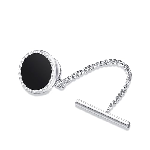 Black Onyx Tie Tack for Men Tie Pin with Chain for Wedding Birthday Anniversary Party Gifts for Men