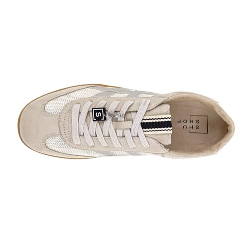 SHUSHOP Womens Sasha Metallic Lace Up Sneakers Shoes Casual - Beige, Silver - Size 7 M