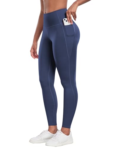 CHRLEISURE Leggings with Pockets for Women - Tummy Control High Waisted Soft Workout Yoga Pants（Navy,XL）