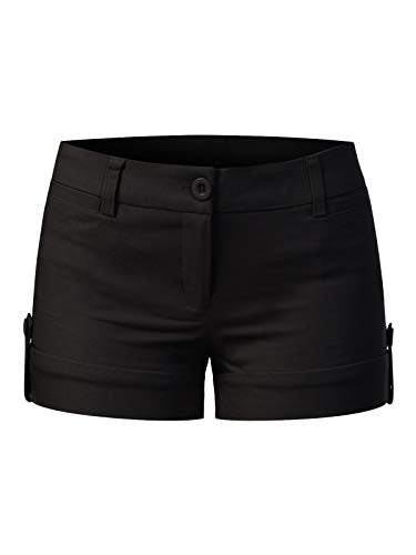 MixMatchy Women's Casual Body Enhancing Comfort Cuffed Shorts with Pockets Black M