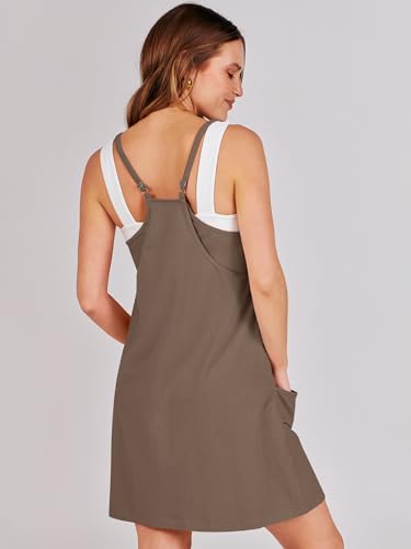 ANRABESS Women Athletic Dress Summer Tennis Workout Active Sports Mini Romper Dress Built in Shorts Travel Vacation Clothes Coffee Large