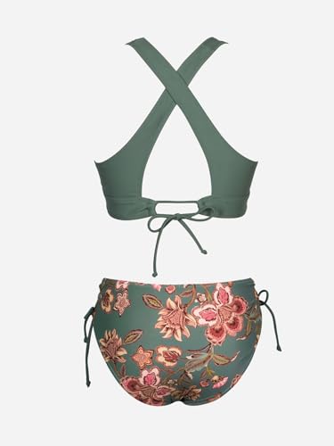 CUPSHE Women's Bikini Sets Two Piece Swimsuits V Neck Triangle Top Wide Straps Cross Back Lace up Mid Rise, M