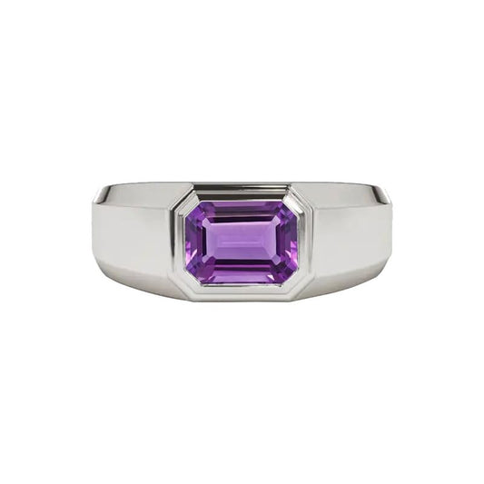 FYBIOD 10K 14K 18K Gold Mens 4 Carat Emerald Cut Amethyst Engagement Wedding Ring Emerald Cut Amethyst Anniversary Pinky Rings for Men Size 11