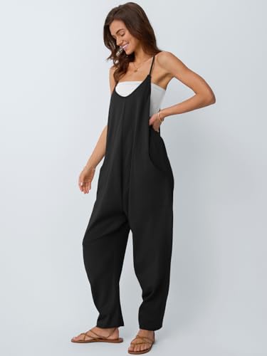 AUTOMET Jumpsuits for Women Summer Cruise Outfits Rompers Beach Vacation Trendy Overalls Jumpers Cami Blackless Dress Spring Fashion Maternity Clothes 2026 Black M