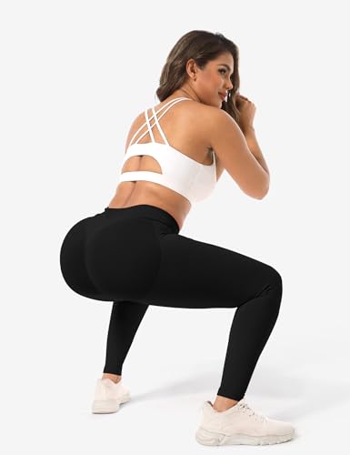 Ieumaz Scrunch Butt Lifting Leggings for Women Gym Seamless Workout Leggings Mid Low Waist Tummy Control Yoga Pants Black