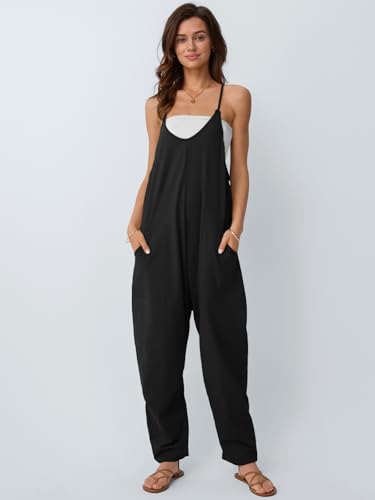 AUTOMET Jumpsuits for Women Summer Cruise Outfits Rompers Beach Vacation Trendy Overalls Jumpers Cami Blackless Dress Spring Fashion Maternity Clothes 2026 Black M