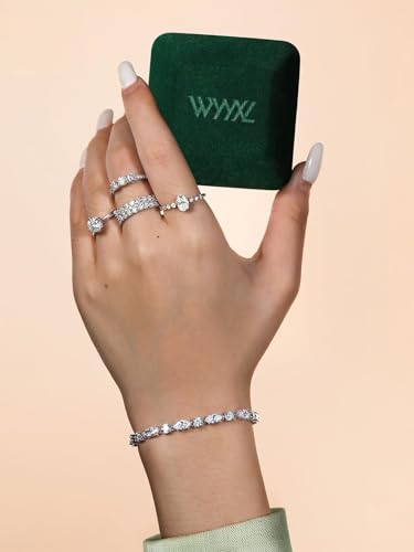 Wyyxl Emerald Cut Moissanite Ring Sterling Silver White Gold Plated 3 Carat Full Diamond Eternity Band Stackable Finger Jewelry Size 4 Pinky Baguette Ring