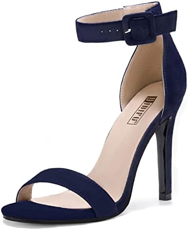 Women's Dressy Stiletto Heeled Sandals – Open Toe Ankle Strap Heels for Wedding, Party, or Homecoming Blue Suede