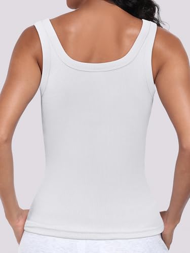 ANRABESS Womens Sleeveless Scoop Neck Tank Top Ribbed Fitted Summer Basic Slim Cute Tops 2026 White Small