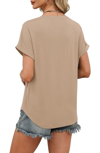 WIHOLL Summer Tops for Women Plus Size Business Casual Blouses Resort Wear Clothes Trendy Fashion Khaki 3XL