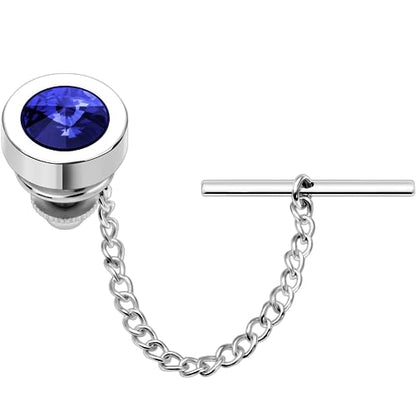 HAWSON Mens Tie Tack With Chain Round Crystal Wedding Business Accessories (202466)