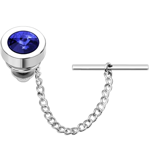 HAWSON Mens Tie Tack With Chain Round Crystal Wedding Business Accessories (202466)