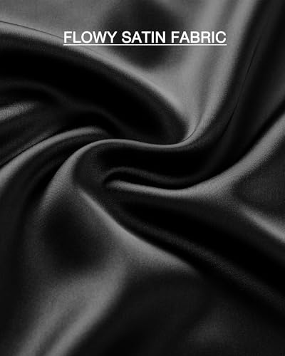 BTFBM 2026 Womens Spring Summer Long Satin Skirt Silk Elegant High Waist Cocktail Party Wedding Flowy A-Line Midi Skirts(Black, Medium)