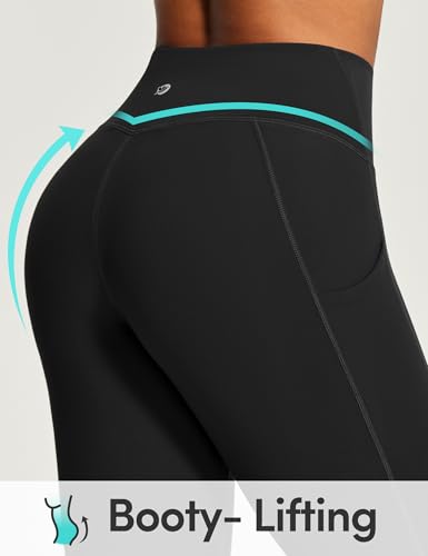 IUGA Capri Leggings for Women with Pockets Women's High Waisted Knee Length Capris Compression Yoga Pants Workout Leggings Black