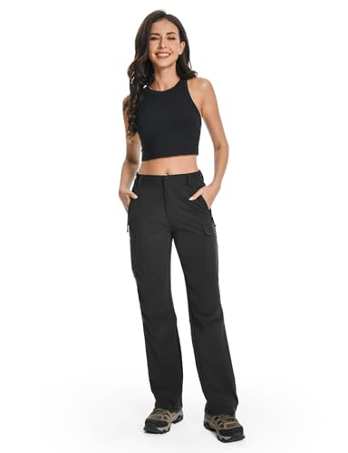 Moosehill Women's Hiking Pants Lightweight Quick Dry Water Resistant Cargo Travel Work Summer Pants for All Seasons (Black,14)