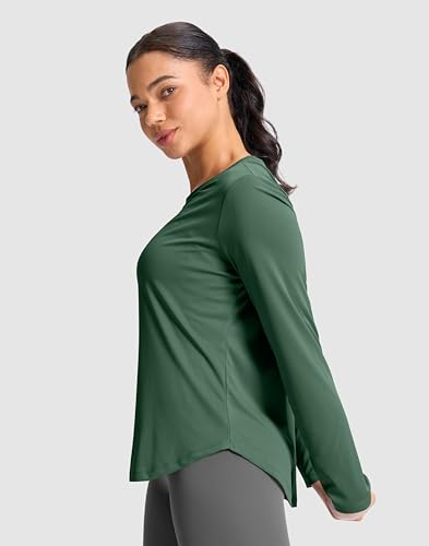 SANTINY Lightweight Long Sleeve Workout Tops for Women Breathable Gym Yoga Athletic Running Hiking Top UPF 50+ Sun Shirts (Green_M)