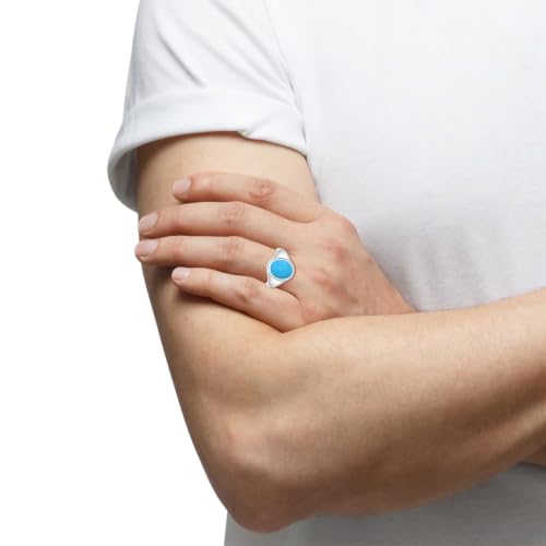 Angara Natural Oval 4.82 ct Turquoise Men’s Signet Ring in Sterling Silver for Men (Size-14x11mm) | December Birthstone Jewelry | Ring Size-10.5 mm