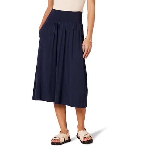 Amazon Essentials Women's Jersey Pull On Midi Length Skirt, Navy, Medium