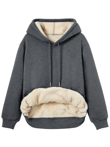 Women's Winter Fleece Sherpa Lined Hoodie - Warm Pullover Sweatshirt Large Dark Grey