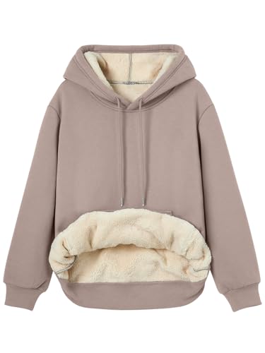 Women's Winter Fleece Sherpa Lined Hoodie - Warm Pullover Sweatshirt X-Large Coffee Grey
