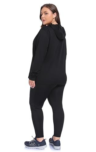 ZERDOCEAN Womens Plus Size Workout Tops Hoodie Long Sleeve Shirts Outfits for Hiking Running Cover Ups for Women Black 2X