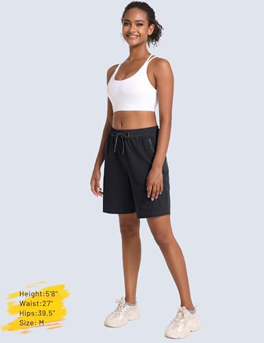 MAGCOMSEN Hiking Shorts Women 8 Inch Inseam Lightweight with Pockets Quick Dry Running Shorts Golf Black L