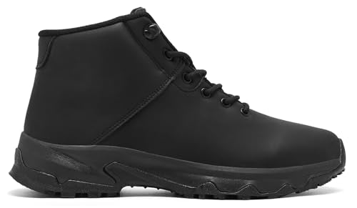 SHULOOK Non Slip Work Boots for Men Slip Resistant Shoes Waterproof Food Service Chef Kitchen Restaurant Working Boots Casual Leather Ankle Boot Outdoor Walking Booties Black Size 8.5