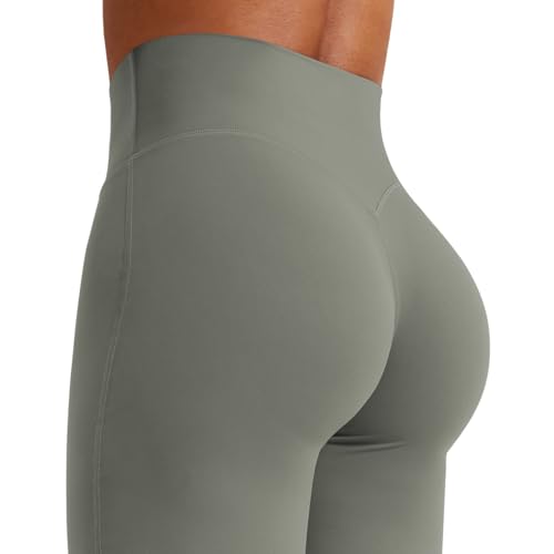 YEOREO Workout Leggings Womens No Front Seam Straight Leggings 31.5" High Waist Buttery Eddiy Gym Yoga Pants Gray Green M