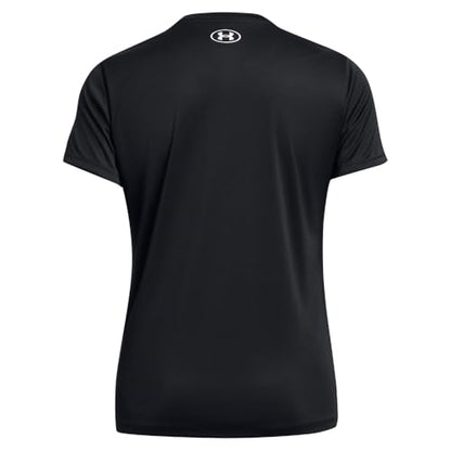 Under Armour Women's Velocity Solid Short Sleeve V Neck T Shirt, (001) Black / / Metallic Silver, Medium