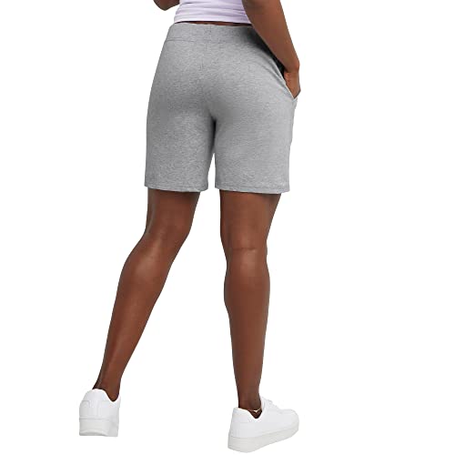 Hanes Women's Jersey Pocket Short with Outside Drawcord,Large, Grey
