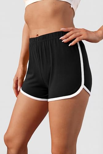 URATOT Women's Cotton Shorts Gym Shorts Yoga Shorts Summer Running Active Shorts Dance, Pack of 2 Black, Dark Grey