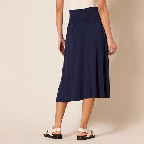 Amazon Essentials Women's Jersey Pull On Midi Length Skirt, Navy, Medium