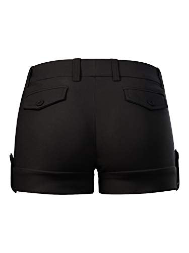 MixMatchy Women's Casual Body Enhancing Comfort Cuffed Shorts with Pockets Black M