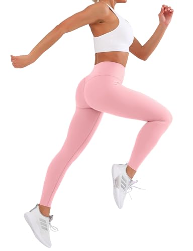 CHANAN High Waisted Leggings for Women No See Through Tummy Control Buttery Soft Yoga Pants for Workout Athletic Running Light Pink