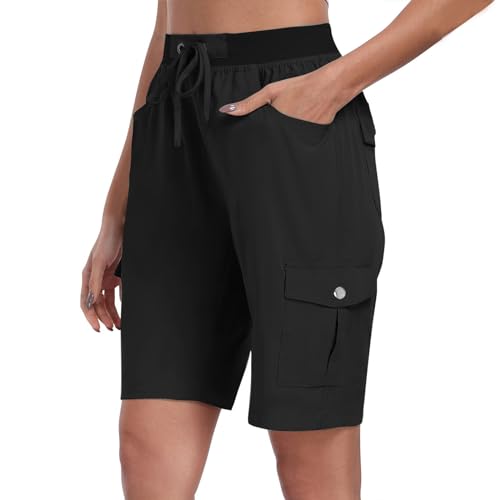 Cargo Shorts Women's Drawcord Waist Utility Hiking Bermuda Shorts with Multi Pockets Relaxed Fit Casual Summer Bottoms
