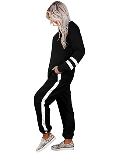 Aloodor Workout Sets for Women 2 Piece Outfits Casual Loose Fitting Tops Winter Clothing for women Fashion Trendy 2025 Black XL