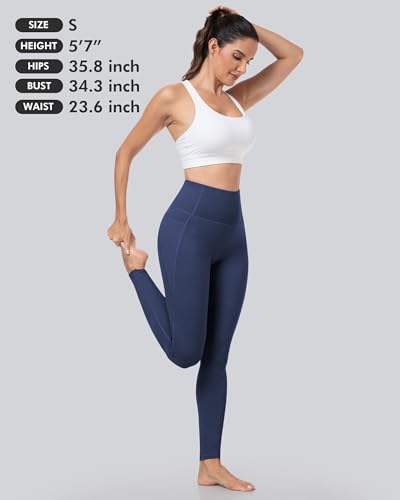 CHRLEISURE Leggings with Pockets for Women - Tummy Control High Waisted Soft Workout Yoga Pants（Navy,XL）