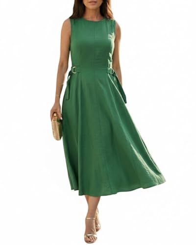 CHICME Women's Cocktail Dresses Formal Wedding Guest Buckle Zipper A Line Vintage Vacation Tea Party Evening Midi Dress-gr-M Green
