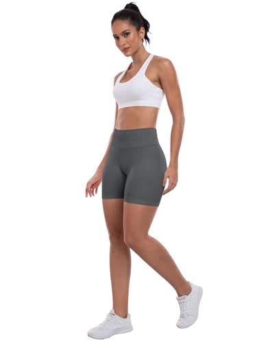 ATHVOTAR Workout Gym Shorts Women, High Waisted Seamless Butt Lifting Scrunch Butt Sports Shorts Gray L