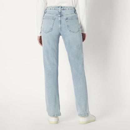 Amazon Essentials Women's High-Rise Straight Leg Jean, Iced Light Wash, 12