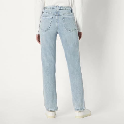 Amazon Essentials Women's High-Rise Straight Leg Jean, Iced Light Wash, 12