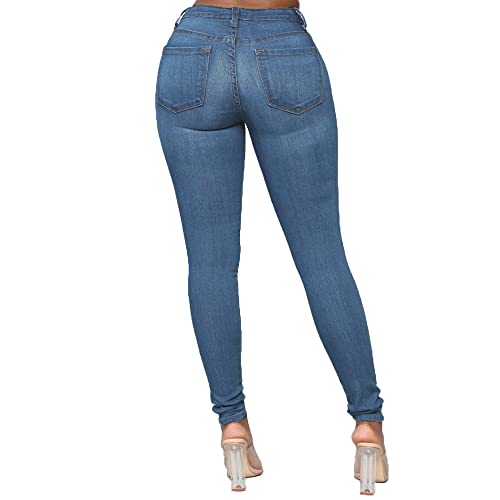FISCLOSIN Women Classic Butt Lift Sexy Skinny Jeans,Stretch Denim Pants,Light Blue,Medium